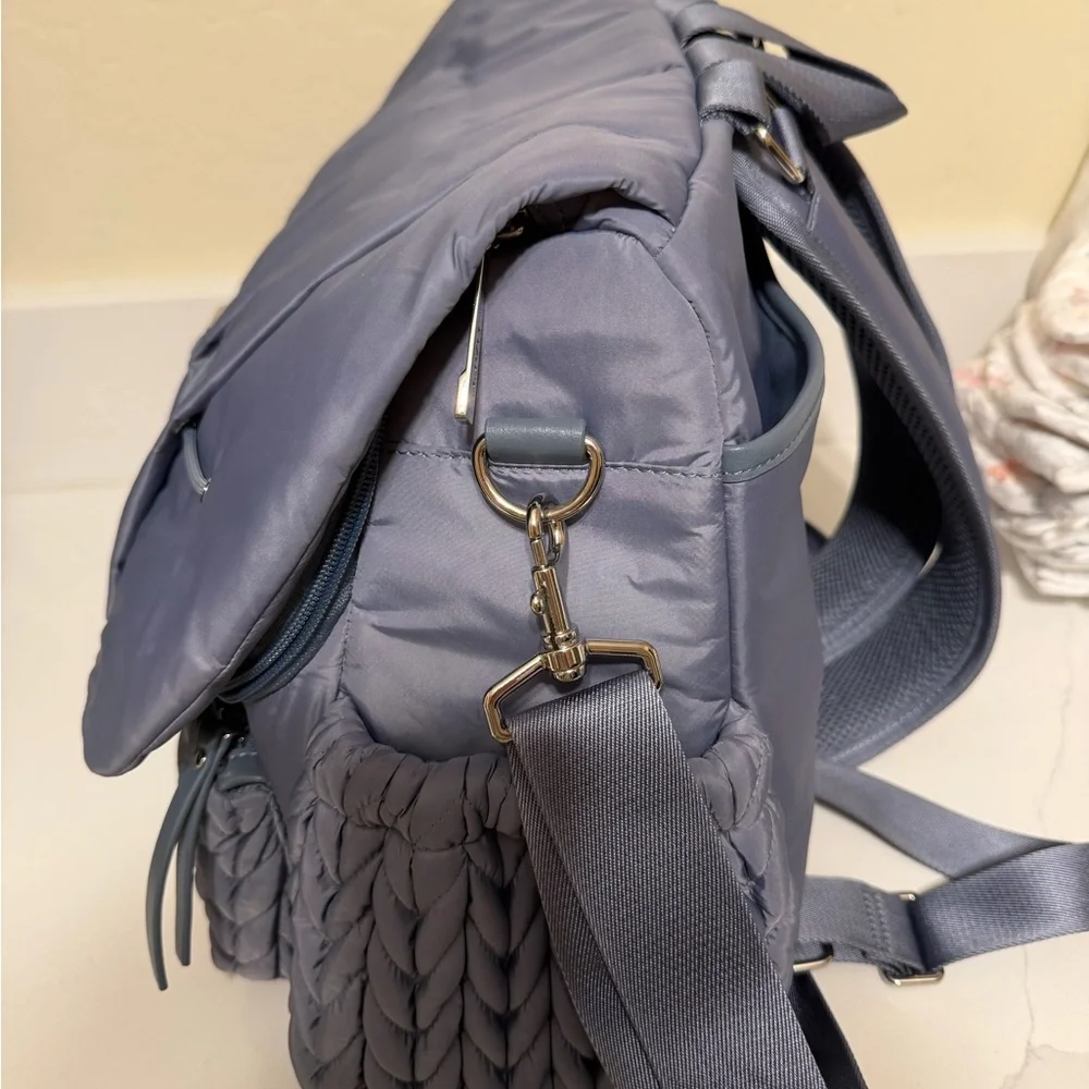 Happ brand diaper bag in a beautiful blue